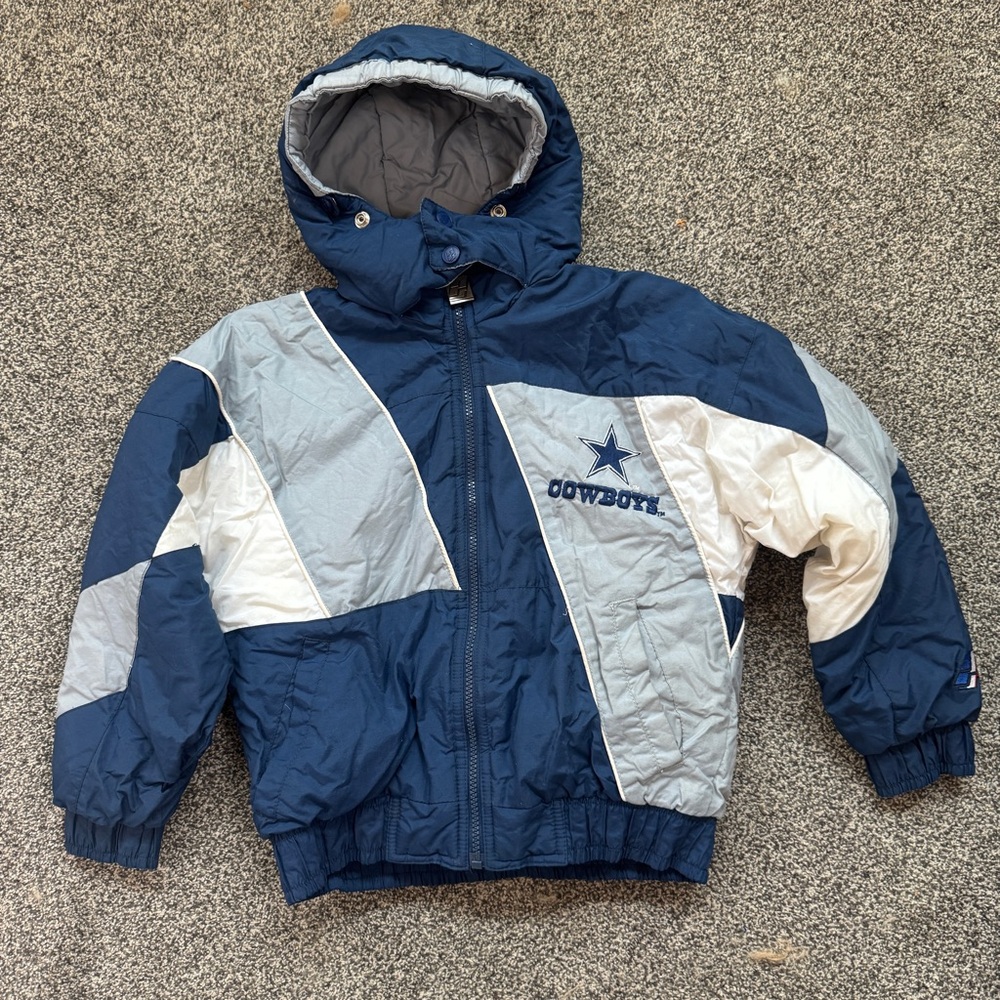 Vintage Dallas Cowboys Jacket Kids S Pro Player NFL Puffer Coat Blue Hooded